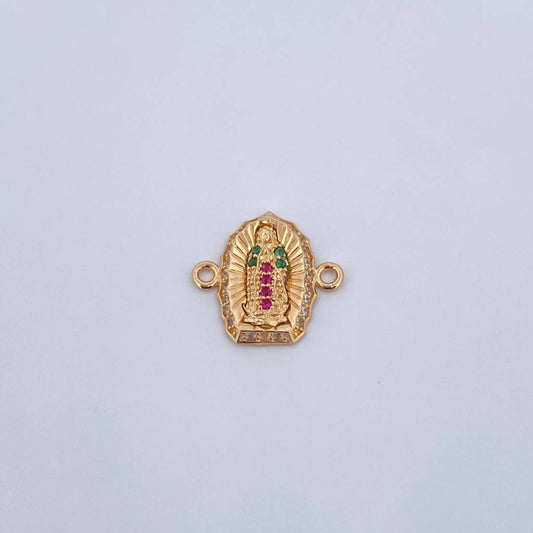 Charm Virgen Guadalupe 1.1gr / 1.4cm / Fuchsia Green White Zircons 18K Yellow Gold &