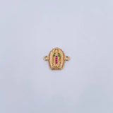 Charm Virgen Guadalupe 1.05gr / 1.4cm / Fuchsia Green White Zircons 18K Yellow Gold $