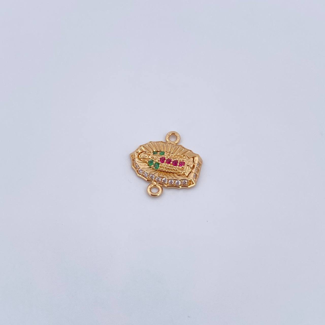Charm Virgen Guadalupe 1.05gr / 1.4cm / Fuchsia Green White Zircons 18K Yellow Gold $