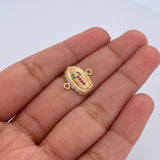 Charm Virgen Guadalupe 1.1gr / 1.4cm / Fuchsia Green White Zircons 18K Yellow Gold &