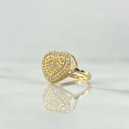 Double Heart Ring 2.65gr / Size 5 3/4 / White Zircons 18K Yellow Gold