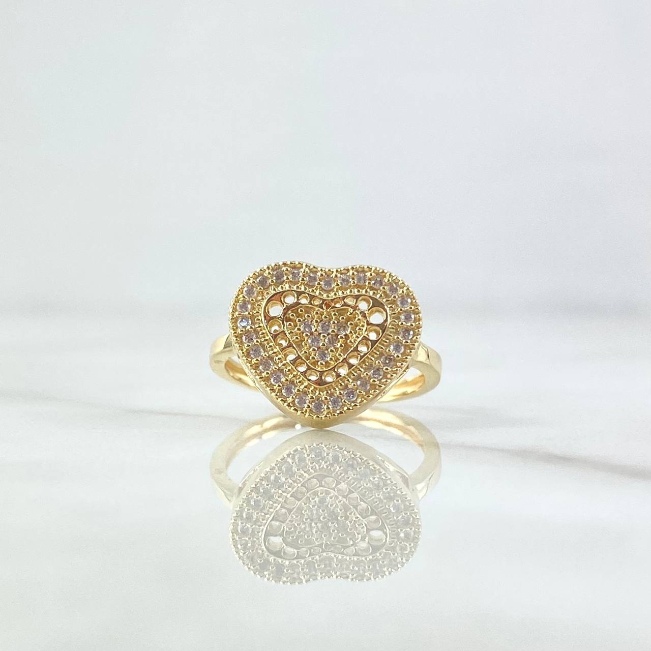 Double Heart Ring 2.65gr / Size 5 3/4 / White Zircons 18K Yellow Gold