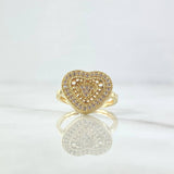 Double Heart Ring 2.65gr / Size 5 3/4 / White Zircons 18K Yellow Gold