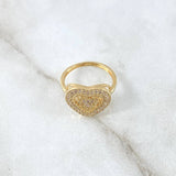 Double Heart Ring 2.65gr / Size 5 3/4 / White Zircons 18K Yellow Gold