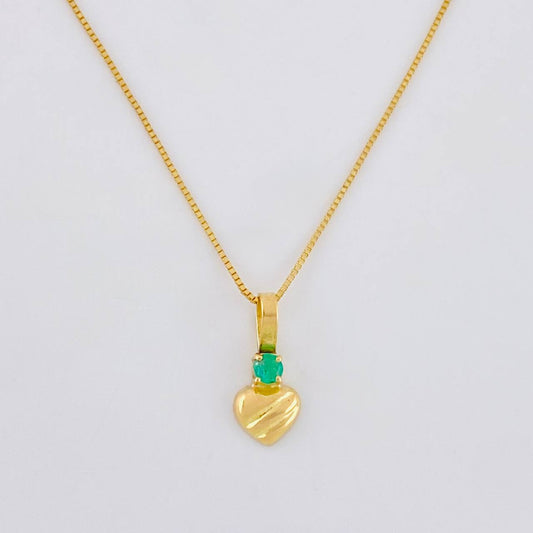 Venetian Chain + Striped Heart Pendant Emerald 3 Pts / 1 g / 17 3/4 in Yellow Gold 18K