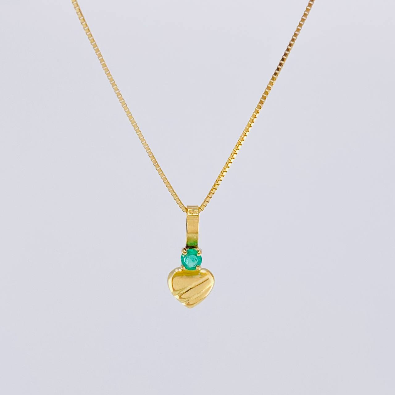 Venetian Chain + Striped Heart Pendant Emerald 3 Pts / 1 g / 17 3/4 in Yellow Gold 18K