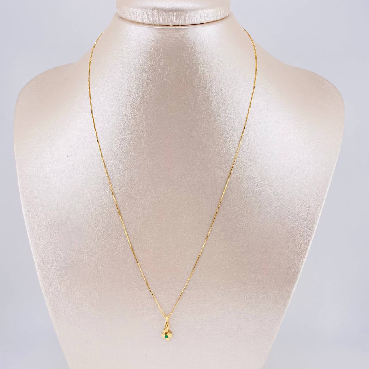 Set Cadena Veneciana + Dije Mapa Esmeralda 3 Pts / 1.1 g / 17 3/4 in Oro Amarillo 18K
