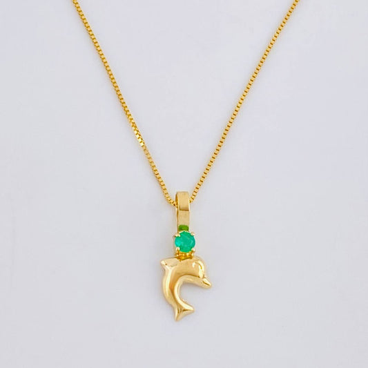 Set Venetian Chain + Dolphin Cutout Pendant Emerald 3 Pts / 1.05 g / 17 3/4 in Yellow Gold 18K