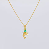 Set Cadena Veneciana + Dije Troquel Delfin Esmeralda 3 Pts / 1.05 g / 17 3/4 in Oro Amarillo 18K