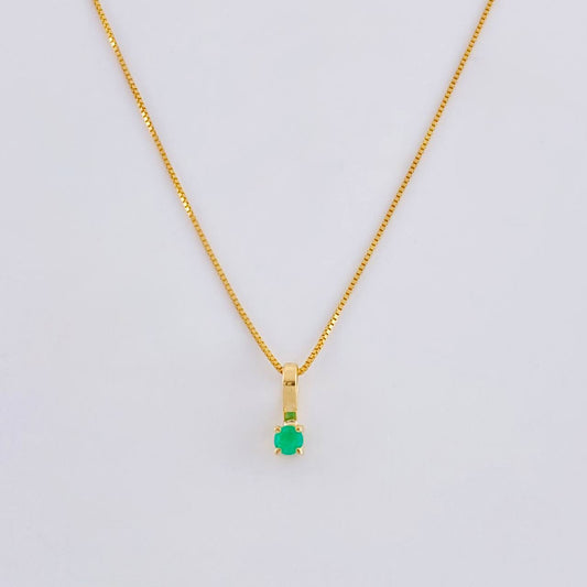 Set Venetian Chain + Simple Round Emerald Pendant 4 Pts / 1 g / 17 3/4 in Yellow Gold 18K