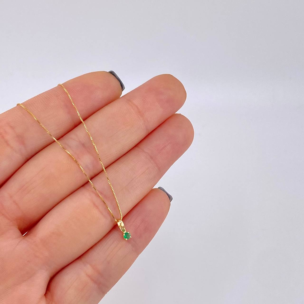 Set Cadena Veneciana + Dije Senciillo Redondo Esmeralda 6 Pts / 1 g / 17 3/4 in Oro Amarillo 18K