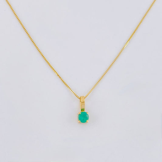 Set Venetian Chain + Simple Round Emerald Pendant 10 Pts / 1.05 g / 17 3/4 in Yellow Gold 18K