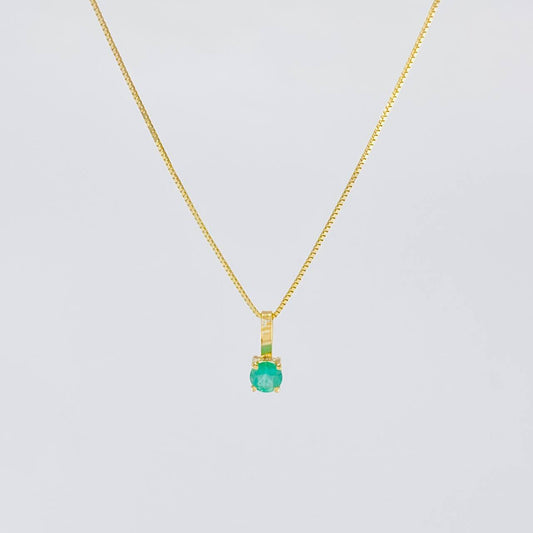 Set Cadena Veneciana + Dije Senciillo Redondo Esmeralda 6 Pts / 1 g / 17 3/4 in Oro Amarillo 18K