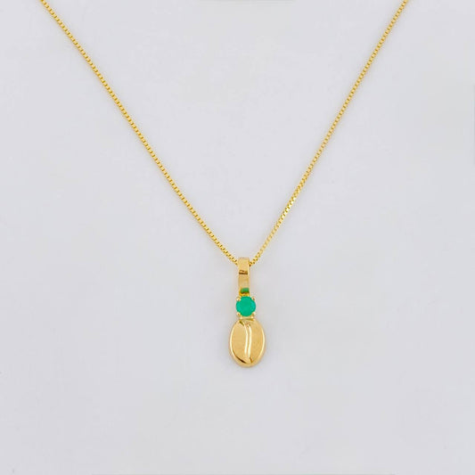 Venetian Chain + Coffee Bean Pendant Emerald 3 Pts / 1.05 g / 17 3/4 in 18K Yellow Gold
