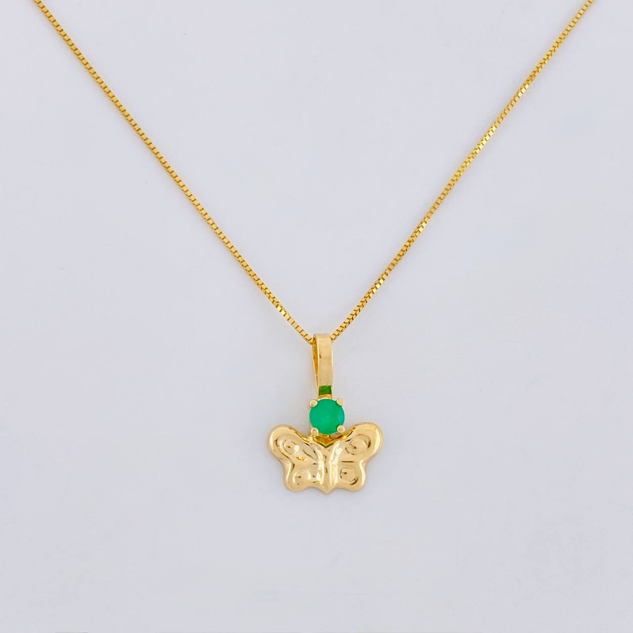 Set Cadena Veneciana + Dije Mariposa Esmeralda 6 Pts / 1.15 g / 17 3/4 in Oro Amarillo 18K