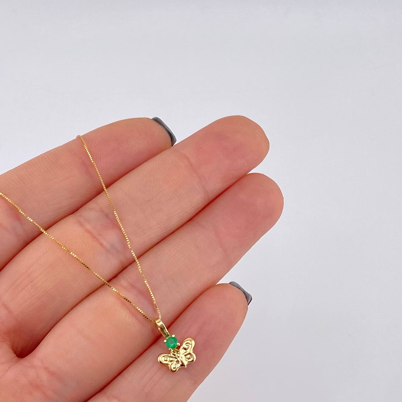 Set Cadena Veneciana + Dije Mariposa Esmeralda 6 Pts / 1.15 g / 17 3/4 in Oro Amarillo 18K