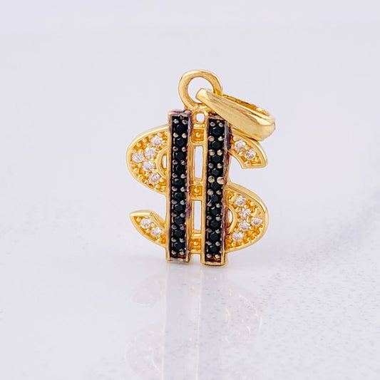 Pendant I Continue Dollar 1.7gr / 2.1cm / White Black Zircons 18K Yellow Gold