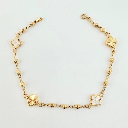 Pulso Trebol Espiga Diamantado 3.6gr / 7 1/4 in / 3mm Oro Amarillo Nac.Esp. 18K