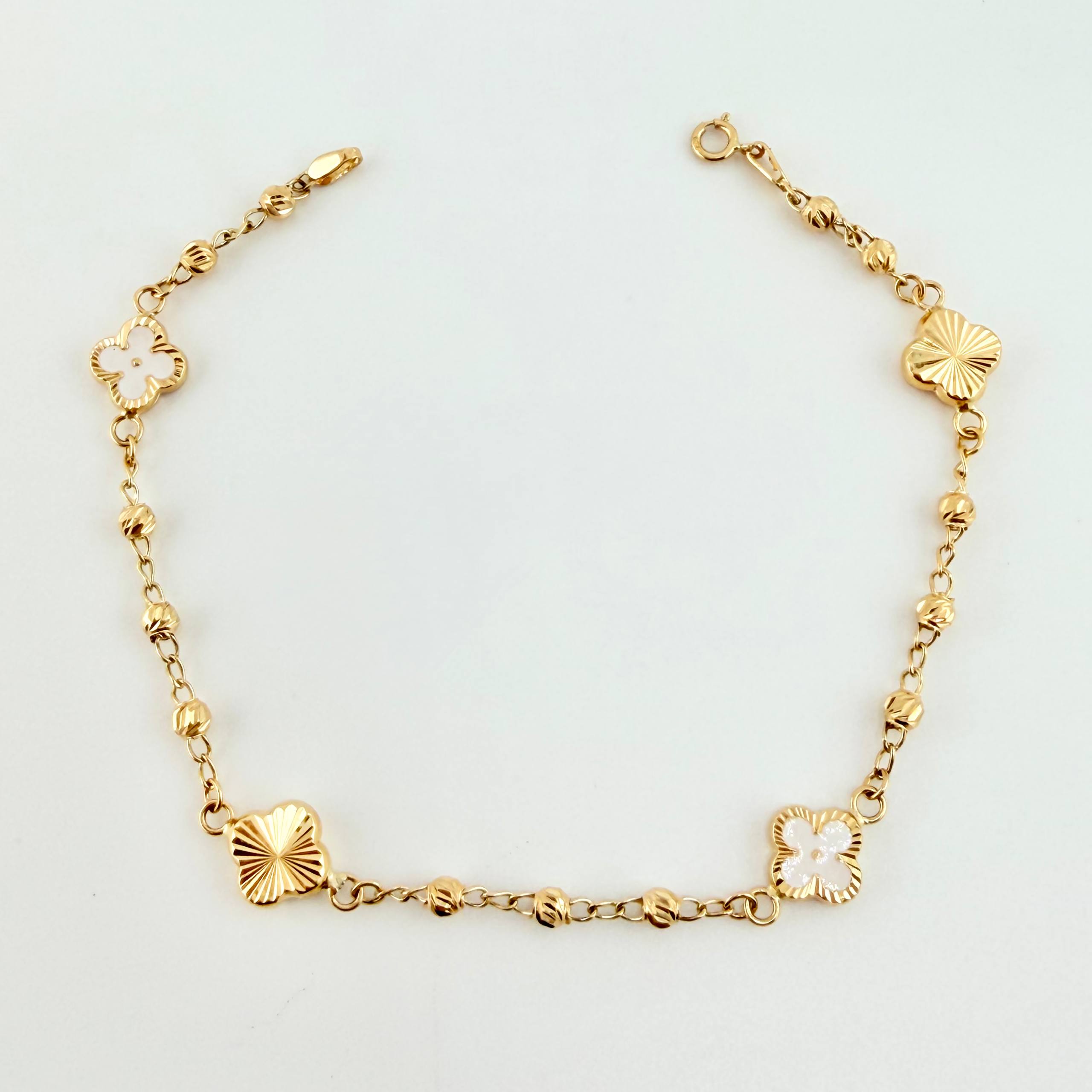 Pulso Trebol Espiga Diamantado 3.3gr / 7 1/4 in / 3mm Oro Amarillo Nac.Esp. 18K