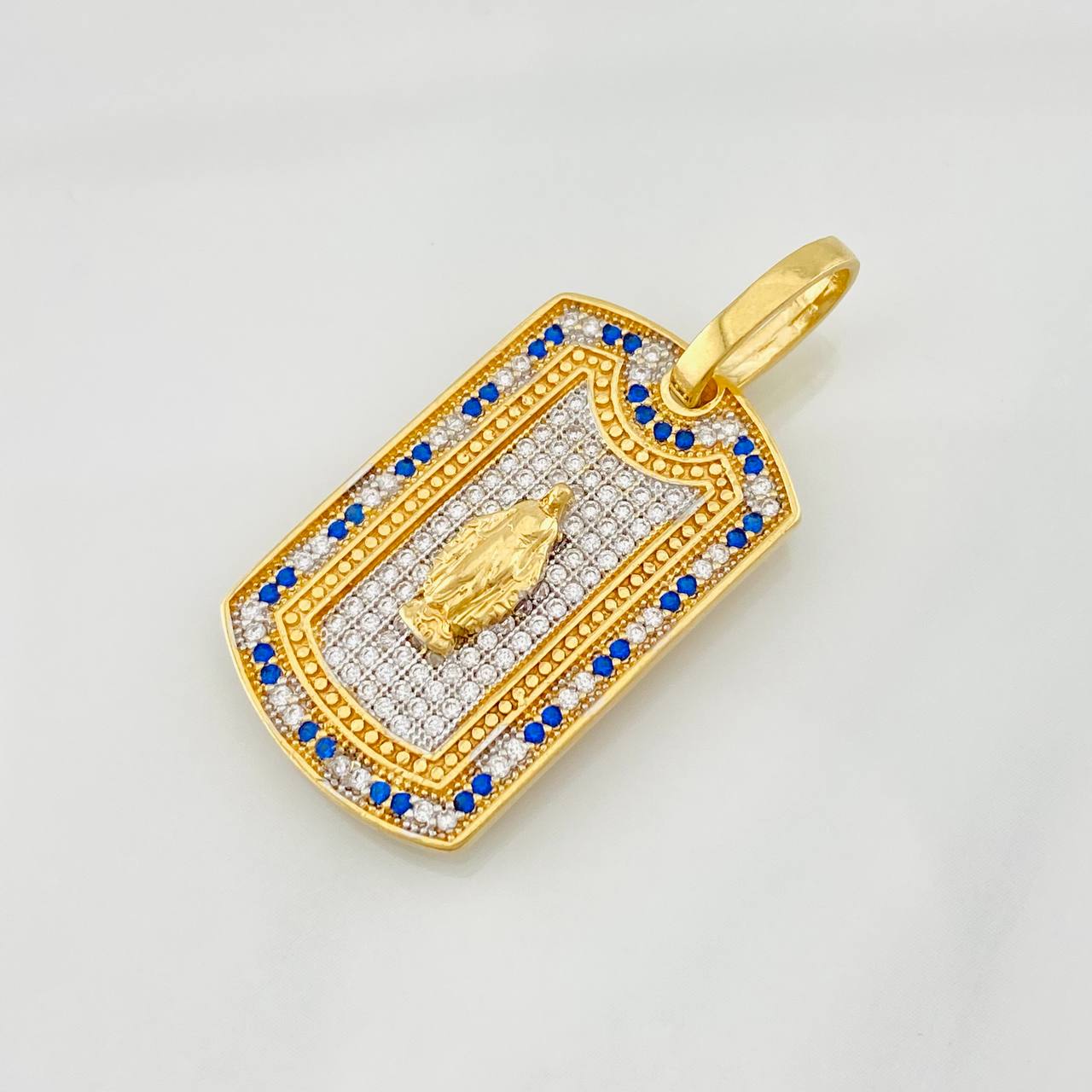 Pendant Medal Miraculous Virgin 6.9g / 1 1/2 in Two-tone Yellow White Gold 18K