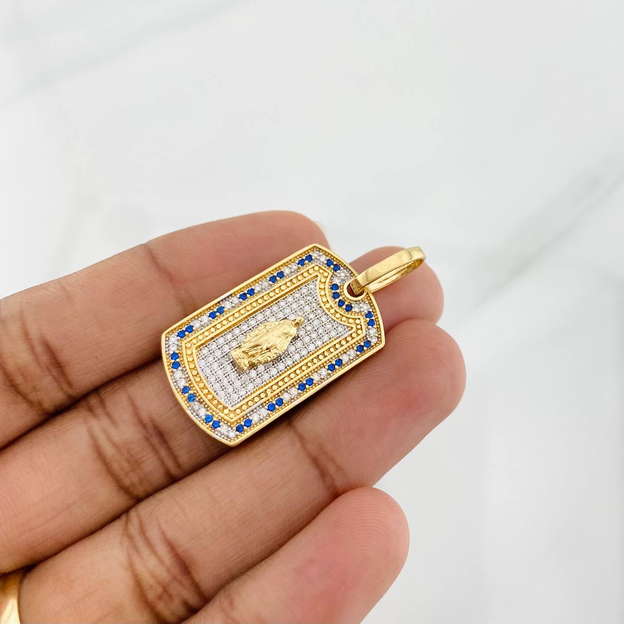 Pendant Medal Miraculous Virgin 6.9g / 1 1/2 in Two-tone Yellow White Gold 18K