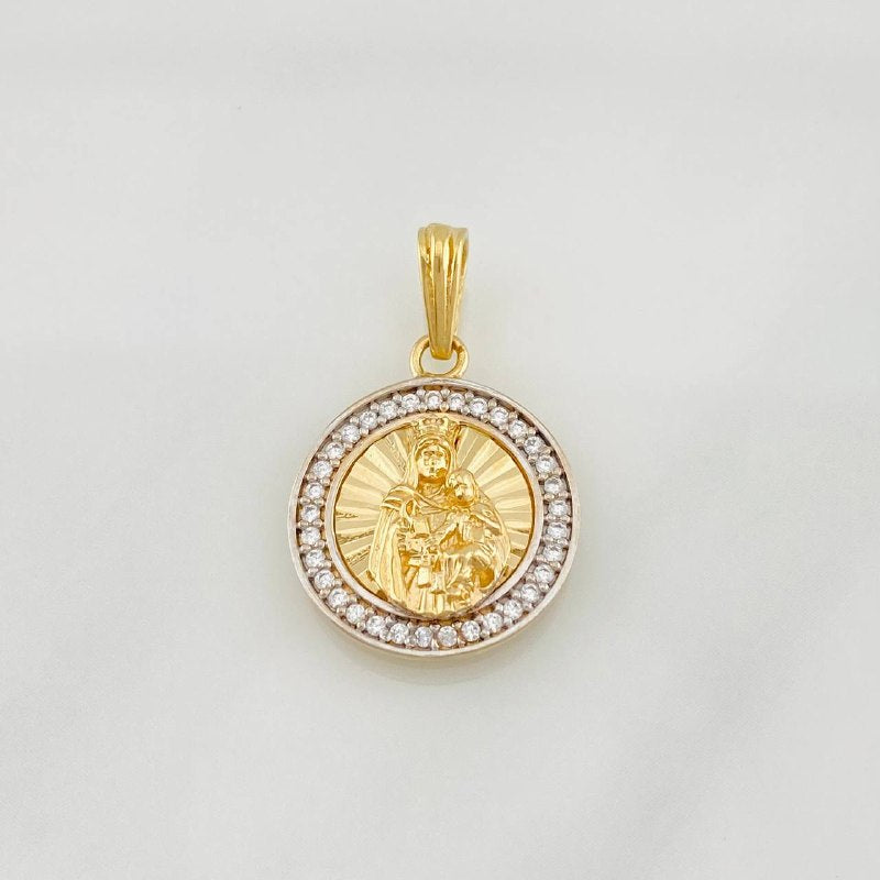 Pendant Virgin of Carmen Medal 2.75g / 3/4 in Two-Tone Yellow White Gold 18K