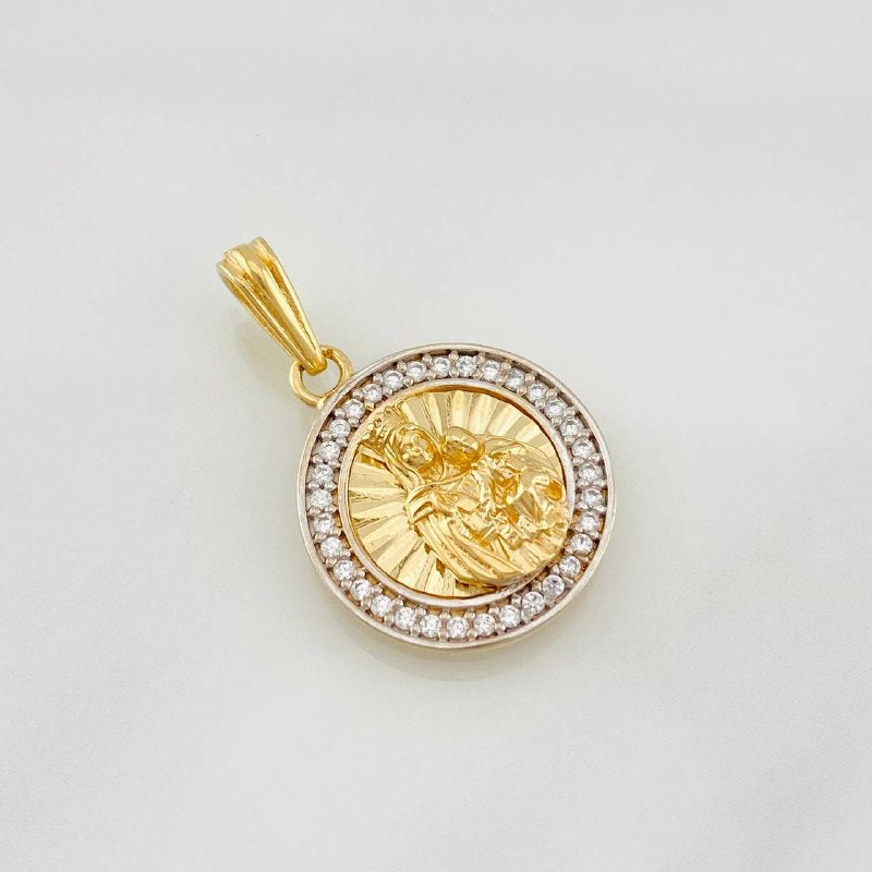 Pendant Virgin of Carmen Medal 2.75g / 3/4 in Two-Tone Yellow White Gold 18K