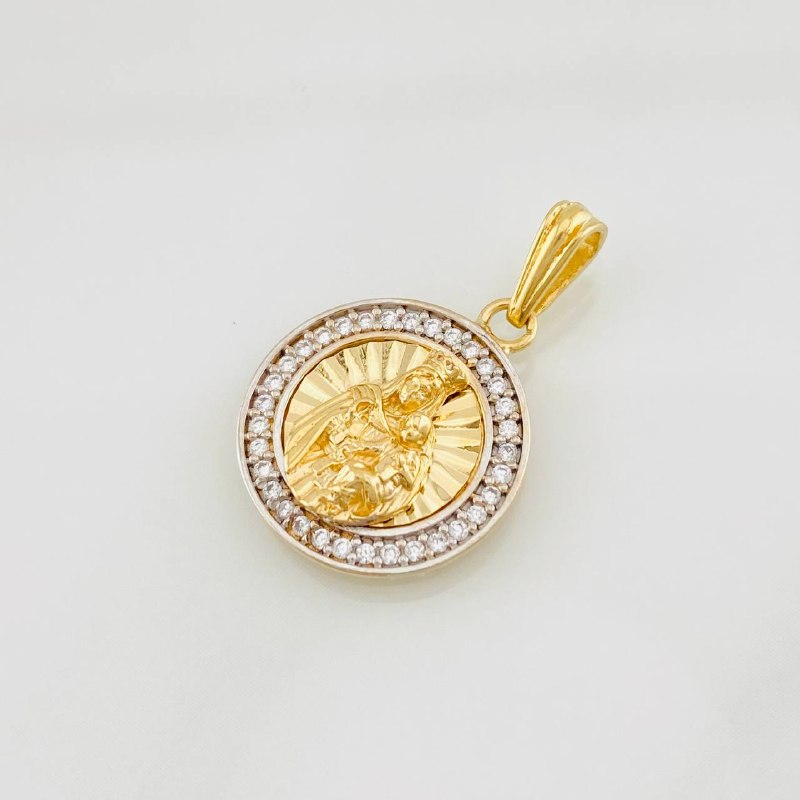 Pendant Virgin of Carmen Medal 2.75g / 3/4 in Two-Tone Yellow White Gold 18K