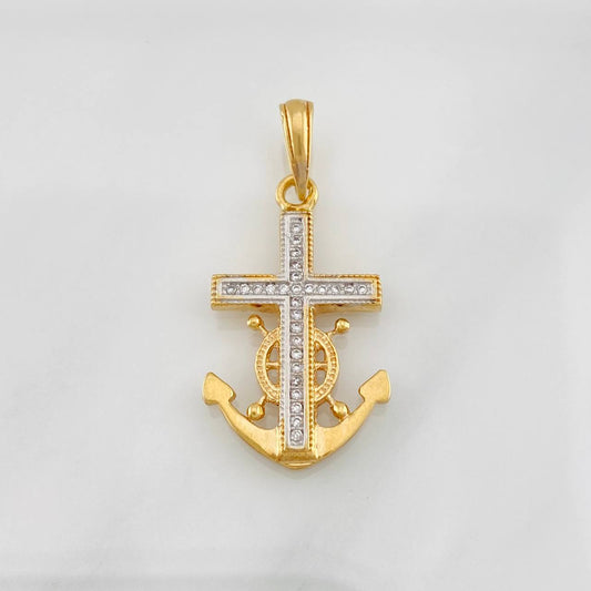 Dije Cruz Alta Mar 3g / 1 1/4 in Dos Oros Amarillo Blanco 18K