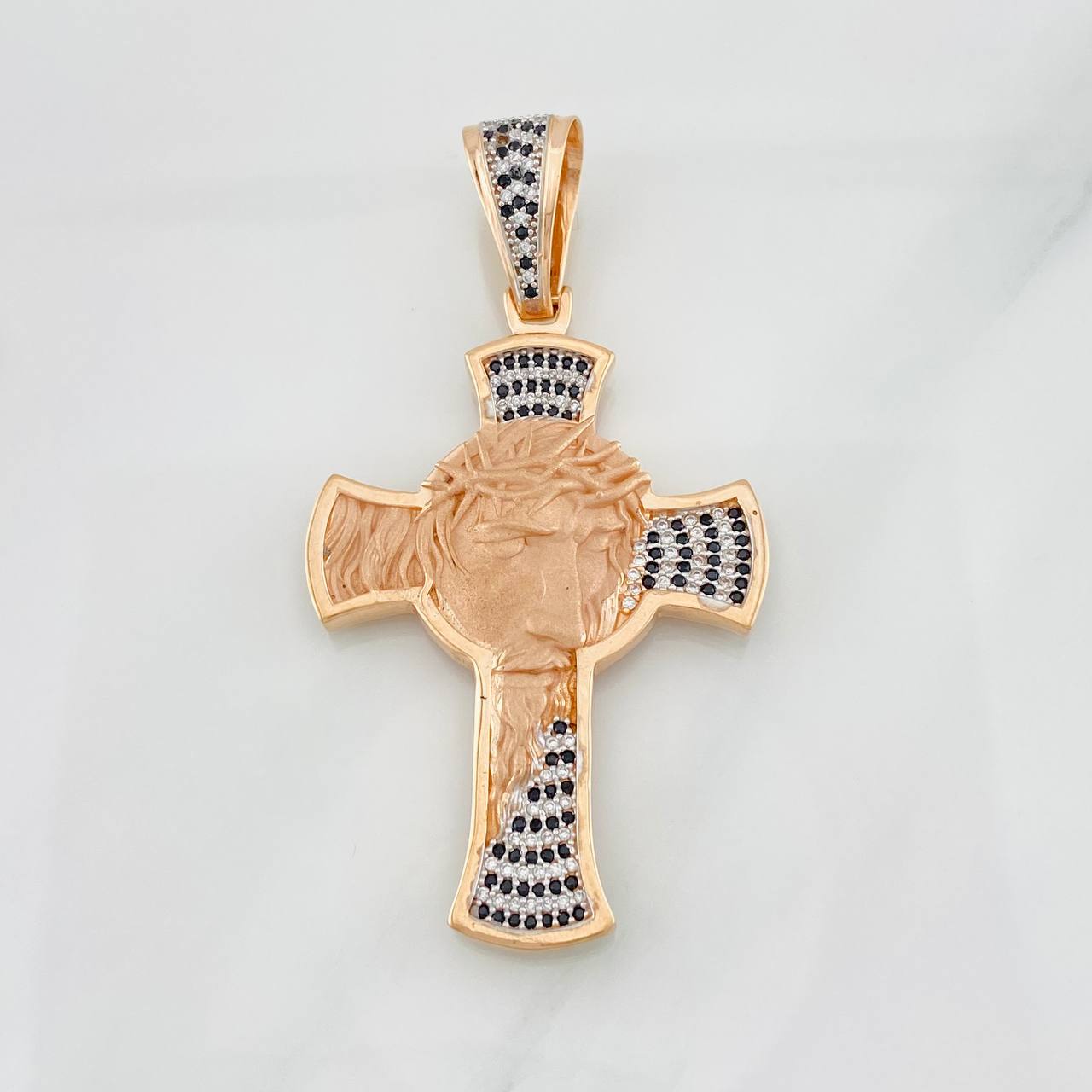 Dije Cruz Cristo 14.8g / 2 1/2 in Dos Oros Blanco Rosa 18K