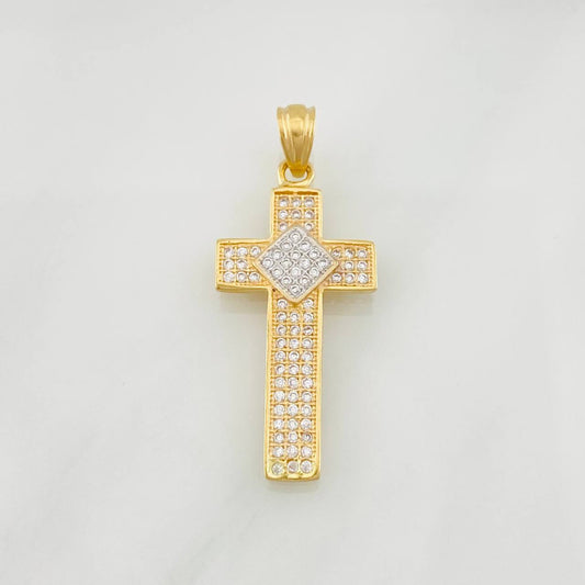 Dije Cruz Rombo 2.55g / 1 1/2 in Dos Oros Amarillo Blanco 18K
