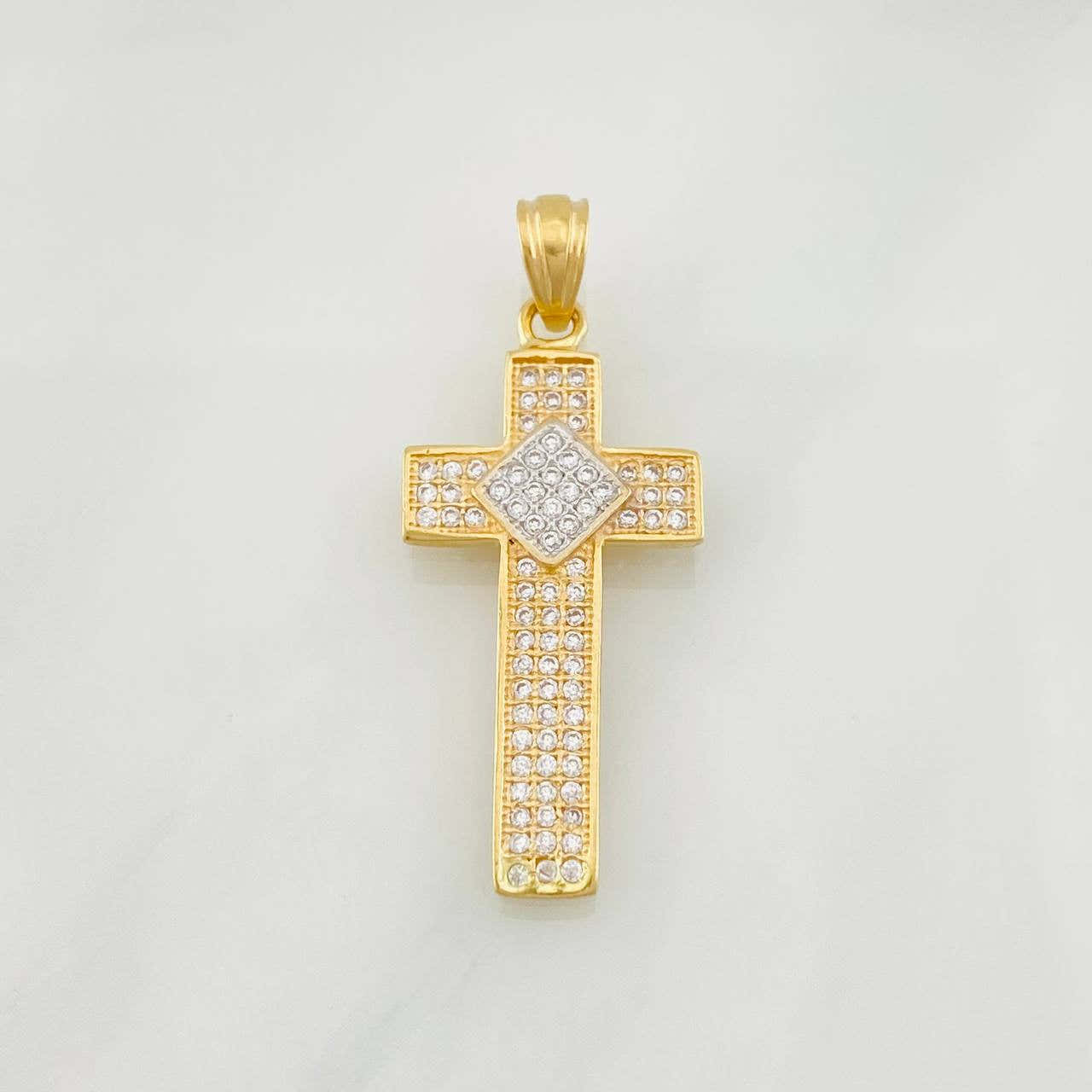 Dije Cruz 2.65g / 1 1/2 in Dos Oros Amarillo Blanco 18K