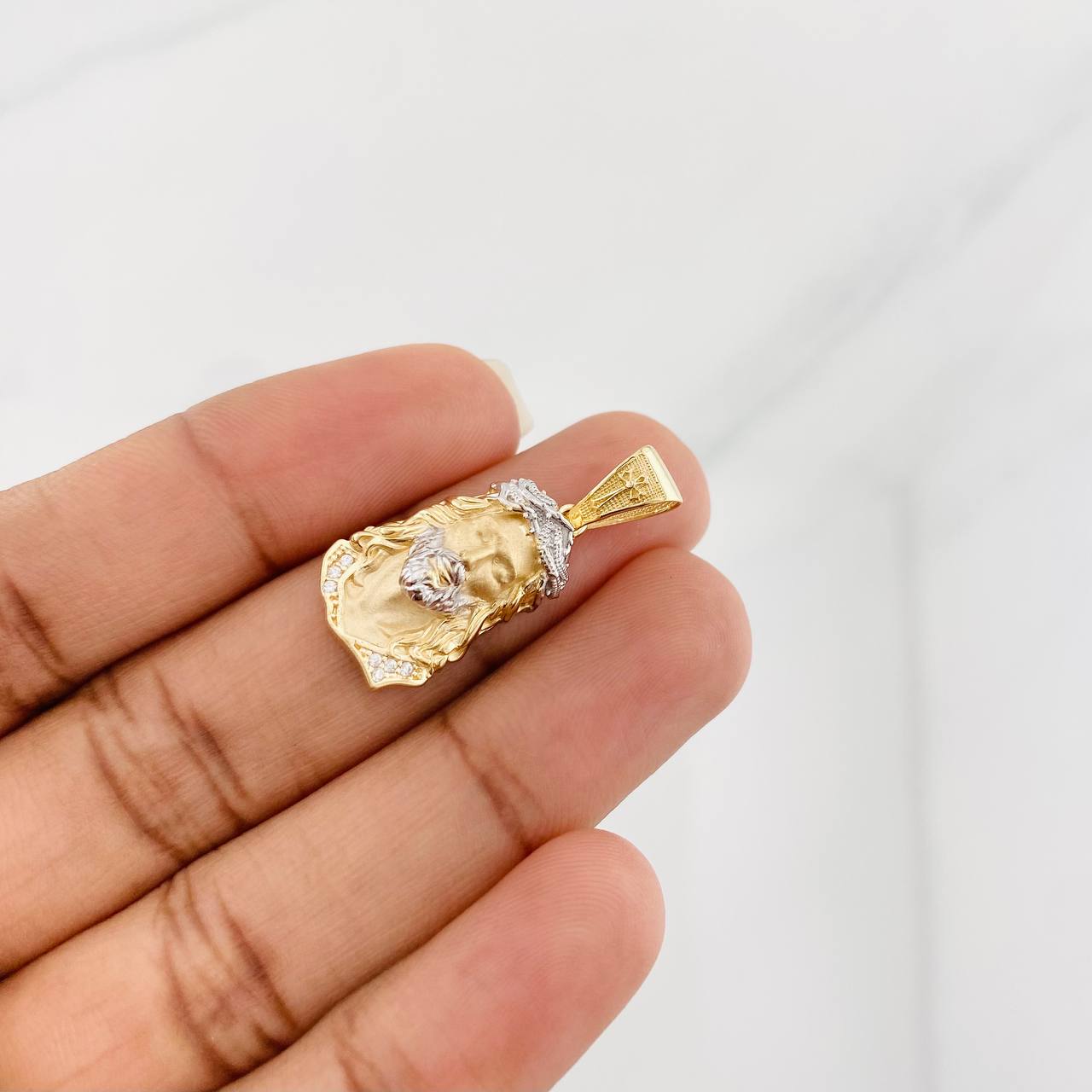 Dije Rostro Cristo 3.45g / 1 1/4 in Dos Oros Amarillo Blanco 18K
