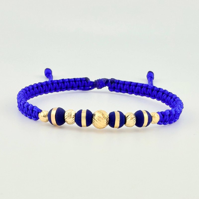 Royal Blue Woven Bracelet Neoros 4Und / Beads 5Und 4Mm-5Mm-6Mm Yellow Gold 18K