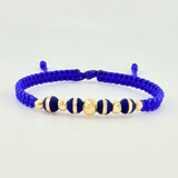 Royal Blue Woven Bracelet Neoros 4Und / Beads 5Und 4Mm-5Mm-6Mm Yellow Gold 18K