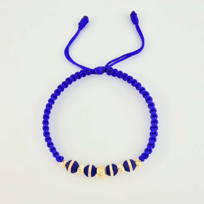 Royal Blue Woven Bracelet Neoros 4Und / Beads 5Und 4Mm-5Mm-6Mm Yellow Gold 18K