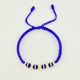 Royal Blue Woven Bracelet Neoros 4Und / Beads 5Und 4Mm-5Mm-6Mm Yellow Gold 18K