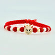 Pulsera Tejida Roja Herraje Emoji Diablito/ Bolas 6Und 4mm Tres Oros 18K