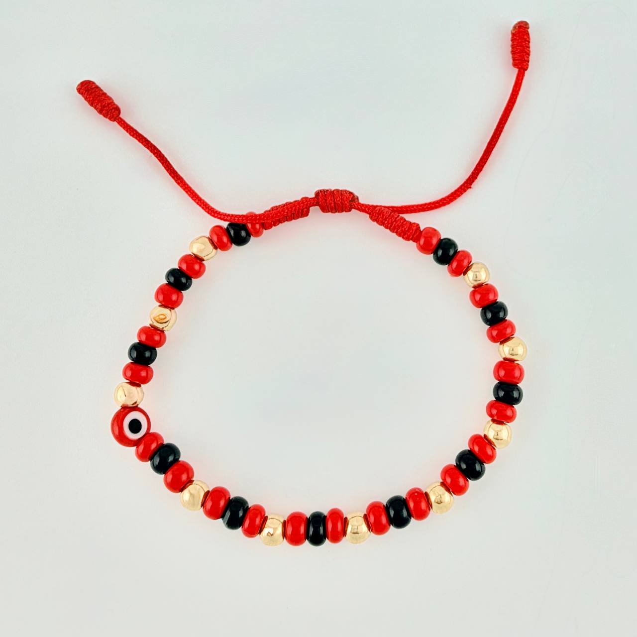 Red Woven Bracelet Turkish Eye / Beads 10Pcs 4Mm Yellow Gold 18K