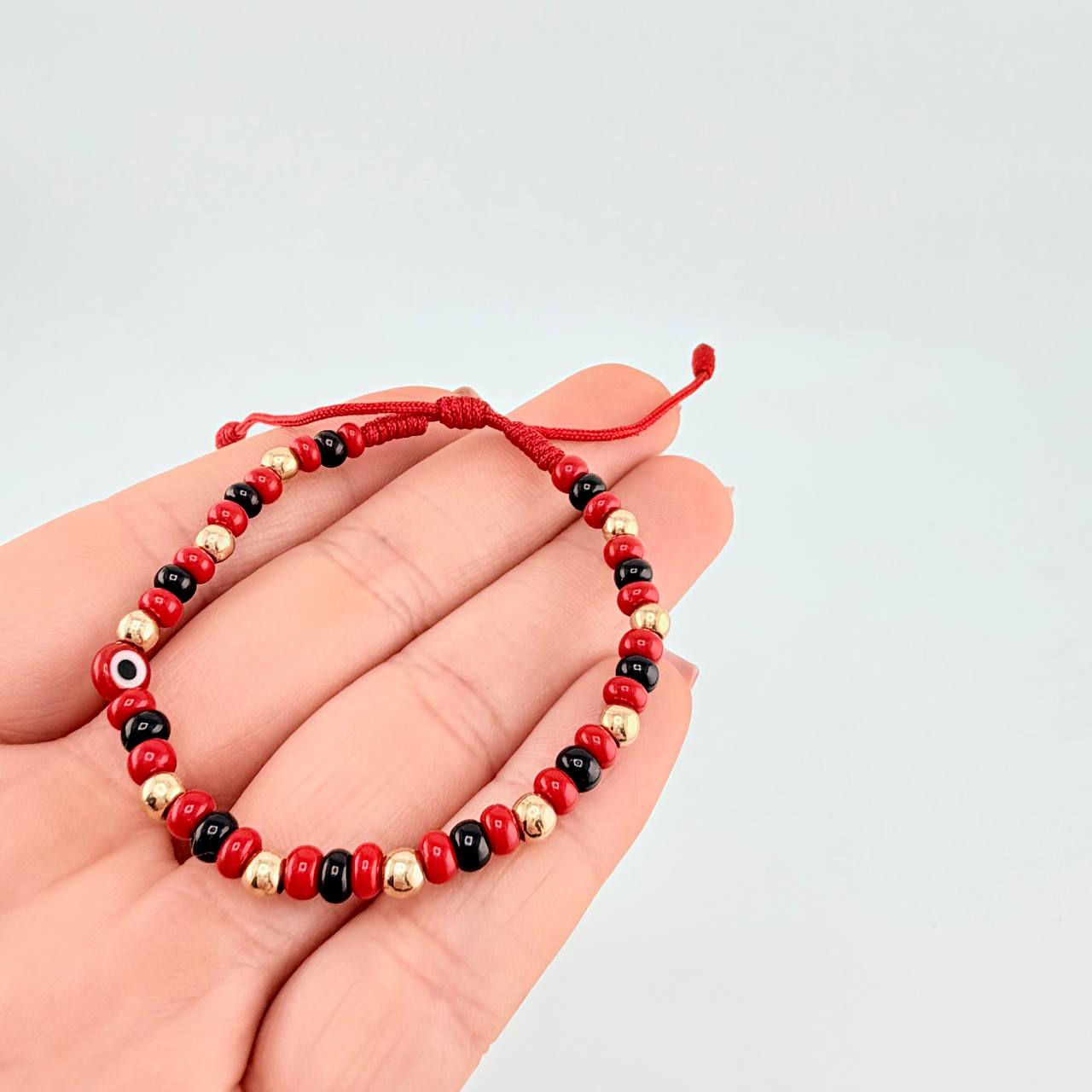 Red Woven Bracelet Turkish Eye / Beads 10Pcs 4Mm Yellow Gold 18K