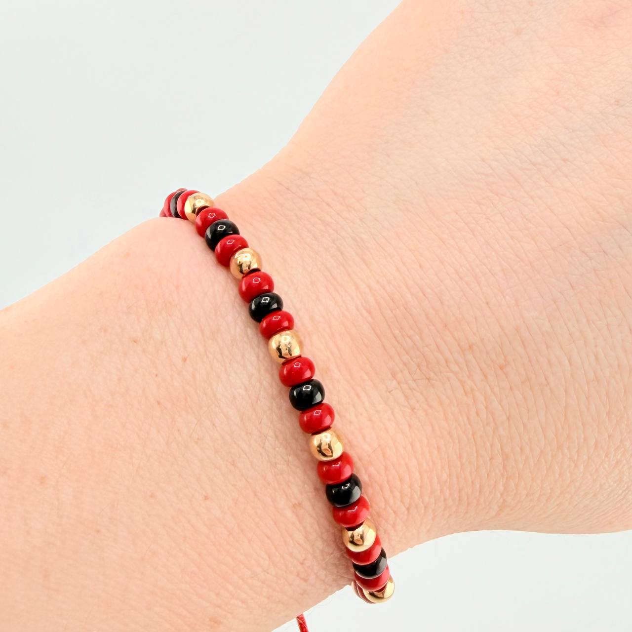 Red Woven Bracelet Turkish Eye / Beads 10Pcs 4Mm Yellow Gold 18K
