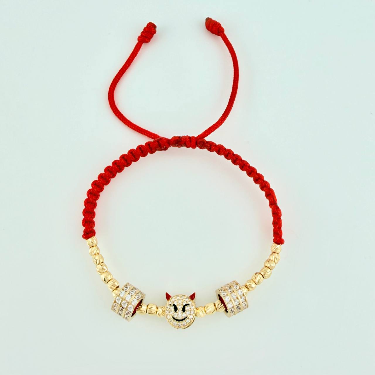 Pulsera Tejida Roja Emoji De Fuego / Bolas 20 Und 3Mm Oro Amarillo 18K