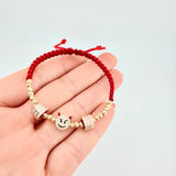 Pulsera Tejida Roja Emoji De Fuego / Bolas 20 Und 3Mm Oro Amarillo 18K