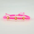 Pulsera Tejida Rosada Trio Flores Oro Amarillo 18K