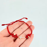 Red Woven Bracelet Maraquera Cross / 2 Units 5Mm Diamond Cut Yellow Gold 18K