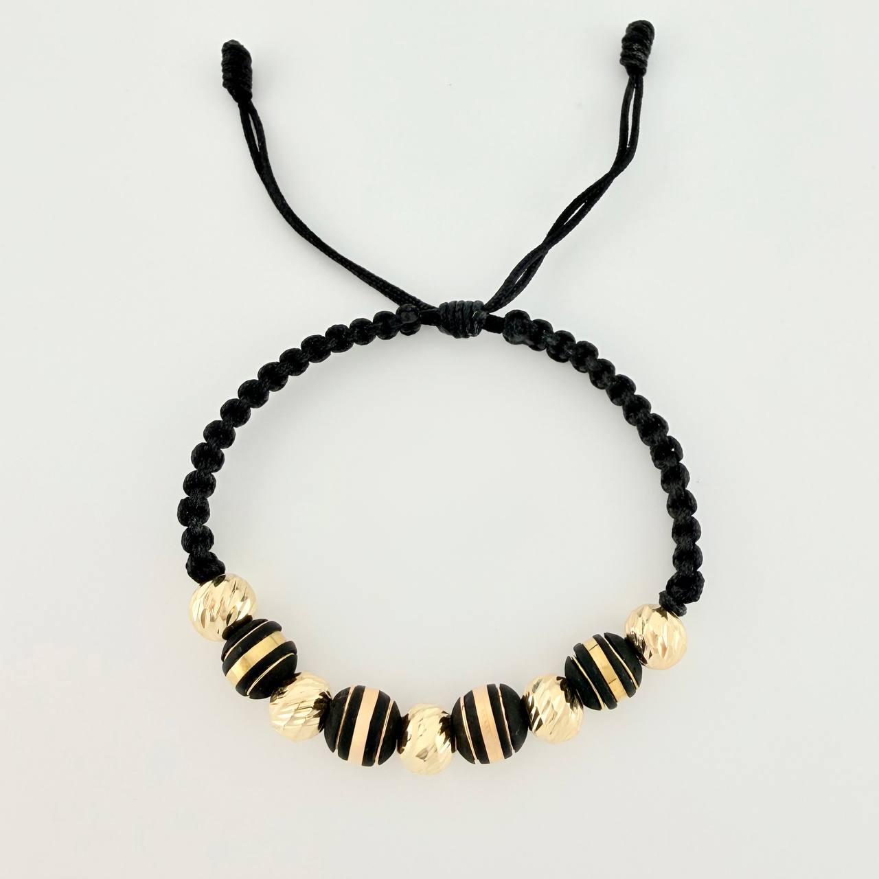 Black Woven Bracelet Neoros 4 Pcs / 5 Pcs 7Mm Diamond Cut Yellow Gold 18K