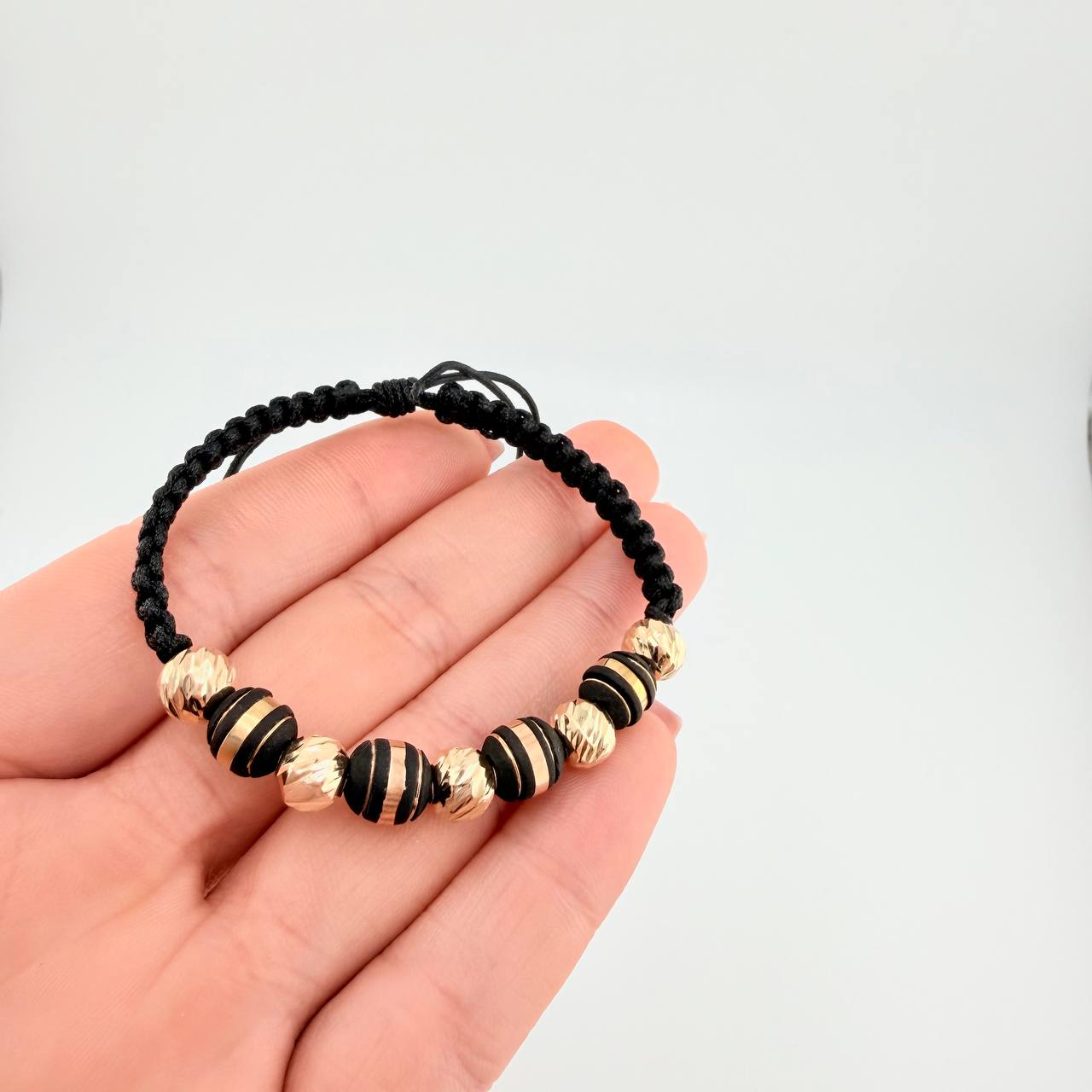 Black Woven Bracelet Neoros 4 Pcs / 5 Pcs 7Mm Diamond Cut Yellow Gold 18K