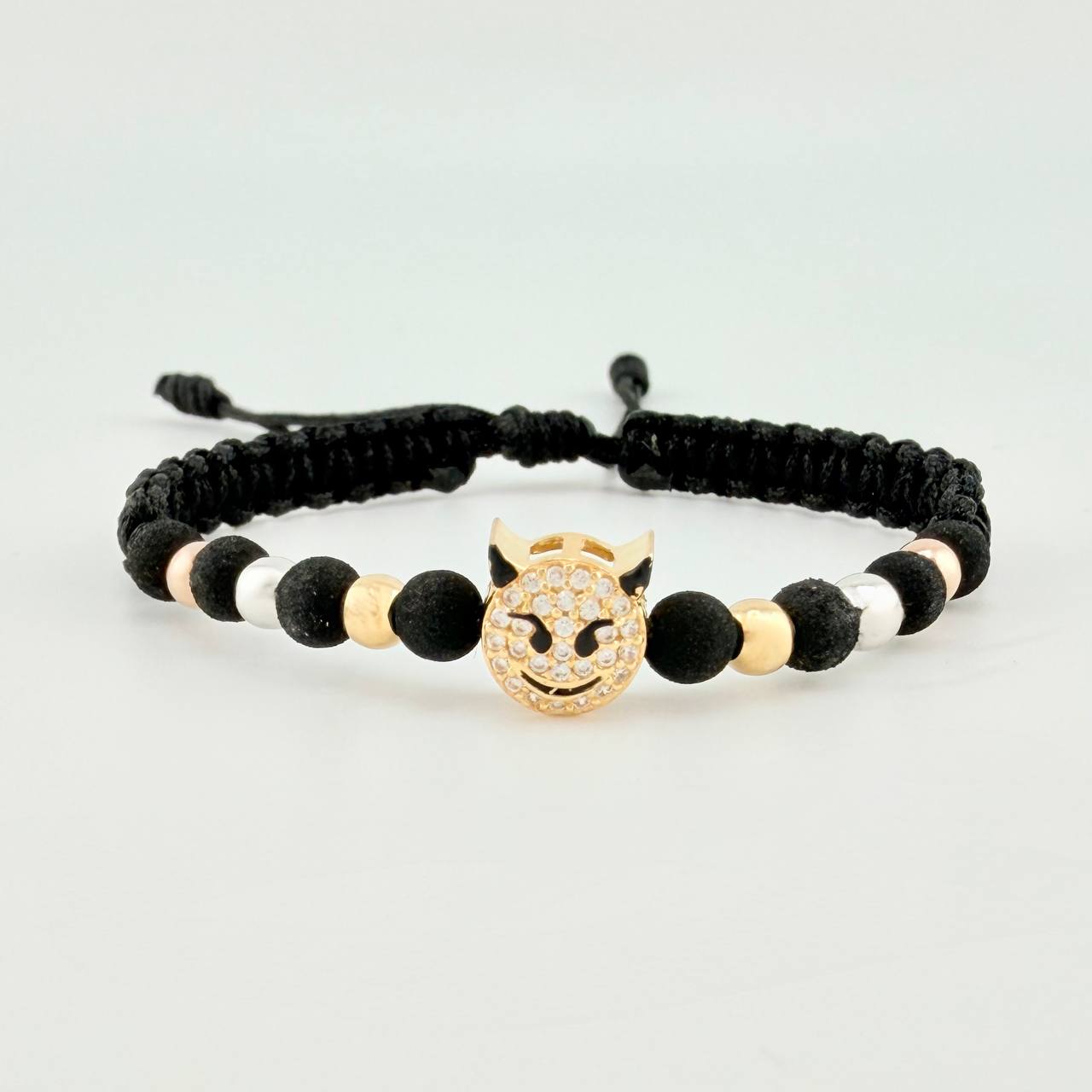 Black Woven Bracelet Emogi Little Devil Three Golds 18K