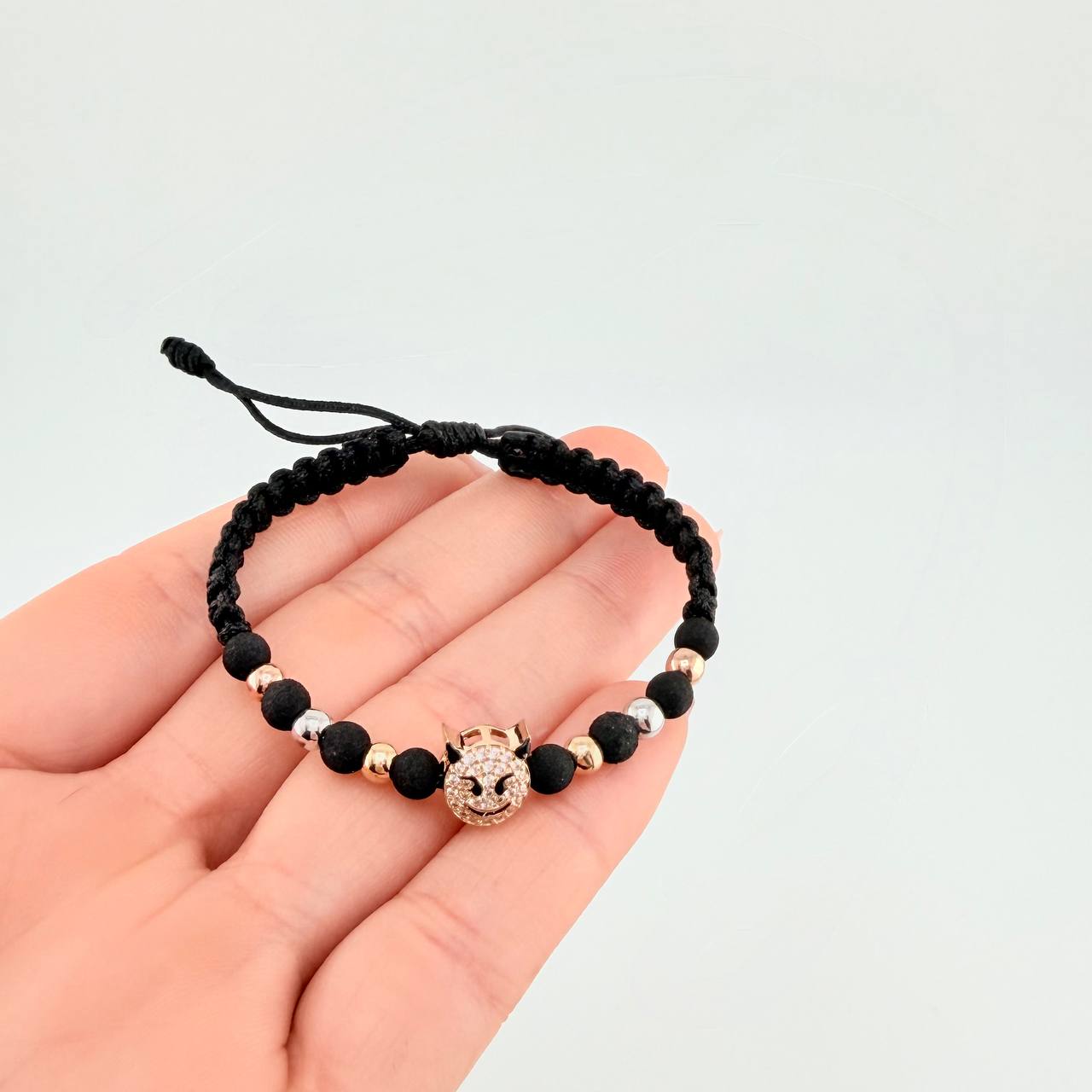 Black Woven Bracelet Emogi Little Devil Three Golds 18K