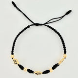 Pulsera Tejida Negras Trio Trebol / 4 Unidades 4Mm Diamantados Oro Amarillo 18K